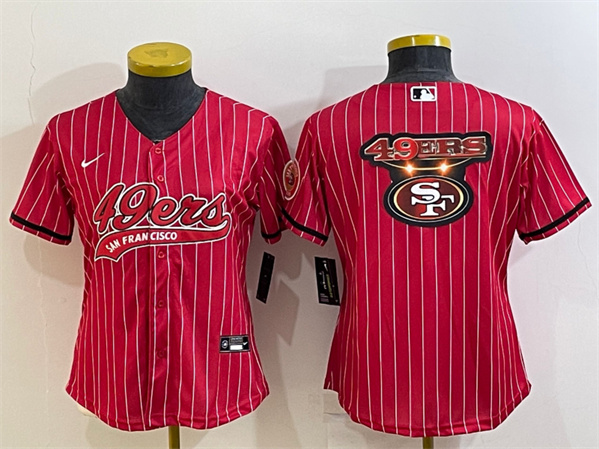 Women's San Francisco 49ers Red Team Big Logo With Patch Cool Base Stitched Baseball Jersey(Run Small)